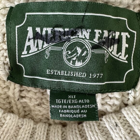 American Eagle Cable Knit Sweater Size XLT Ecru Cotton Fisherman Cream - Picture 3 of 9